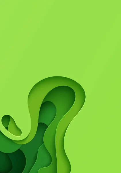 Abstrakter grüner Hintergrund im Scherenschnitt-Stil. 3D-Layout-Tapete aus Pappe ausgeschnitten. Moderne Vorlage mit abstrakten Kurvenformen. Vector Umweltkarte mit Papierschnitt-Wellen für Geschäftsposter. — Stockvektor