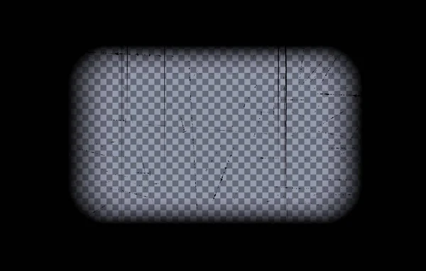 Old black cinematic frame on a transparent background. Scratched vintage video or photo tape. 3d realistic screen in retro style with grunge pattern. Antique slide template. Vector card illustration — Vetor de Stock