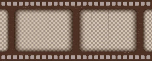 Old brown cinematic frame on a transparent background. Scratched vintage video or photo tape. 3d realistic screen in retro style with grunge pattern. Antique slide template. Vector card illustration —  Vetores de Stock