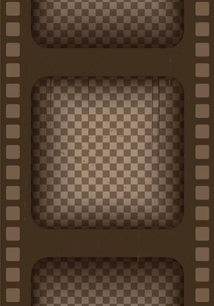 Old brown cinematic frame on a transparent background. Scratched vintage video or photo tape. 3d realistic screen in retro style with grunge pattern. Antique slide template. Vector card illustration — Stock Vector