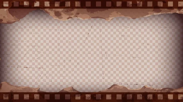 Old brown cinematic frame on a transparent background. Scratched vintage video or photo tape. 3d realistic screen in retro style with grunge pattern. Antique slide template. Vector card illustration —  Vetores de Stock