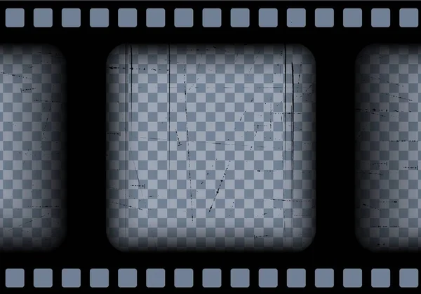 Стара чорна кінематографічна рамка на прозорому тлі. Подряпане старовинне відео або фотографія. 3d реалістичний екран в ретро-стилі з гранжевим візерунком. Античний шаблон слайдів. Векторна ілюстрація картки — стоковий вектор