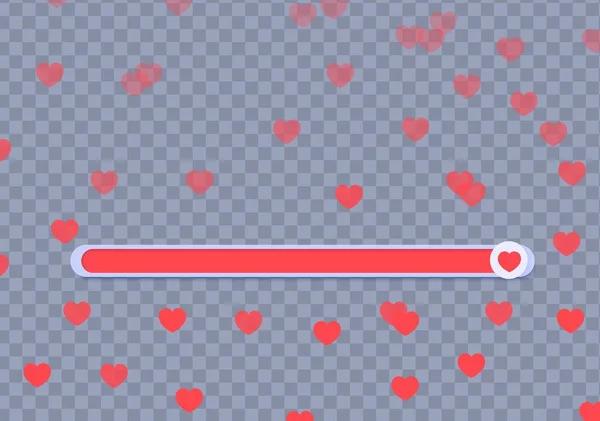 Line of sliders for determining the level of approval. Movable simple buttons with red hearts, appreciating lively like. Element template for head on social media, mobile app, feedback swipe — Διανυσματικό Αρχείο