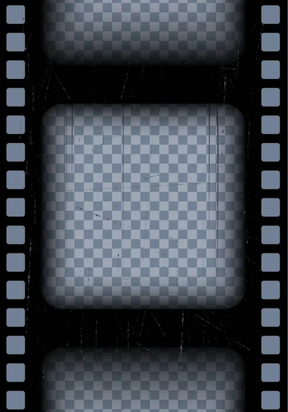 Gammal svart filmisk ram på en transparent bakgrund. Reptålig vintage video eller foto band. 3D realistisk skärm i retrostil med grunge mönster. En antik glidmall. Vektorkort illustration — Stock vektor