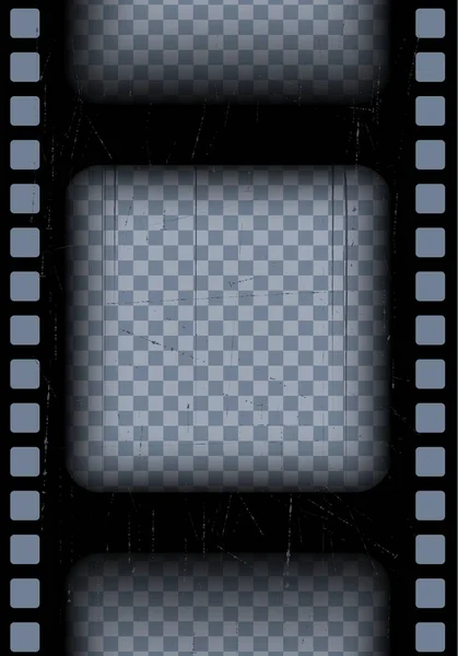 Antiguo marco cinematográfico negro sobre un fondo transparente. Grabación de vídeo o foto vintage rayada. 3d pantalla realista en estilo retro con patrón grunge. Plantilla de diapositiva antigua. Ilustración de tarjeta vectorial — Vector de stock