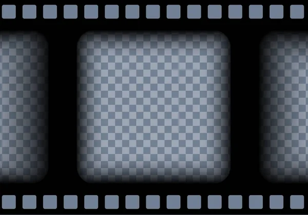 Antiguo marco cinematográfico negro sobre un fondo transparente. Vídeo vintage o cinta fotográfica. 3d pantalla cuadrada realista en estilo retro. Plantilla de tira de película de diapositivas antiguas. Ilustración de tarjeta vectorial. — Vector de stock