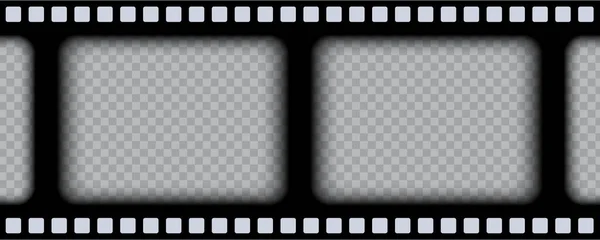 Old black cinematic frame on a transparent background. Vintage video or photo tape. 3d realistic screen in retro style. Antique slide filmstrip template. Vector card illustration — Vetor de Stock