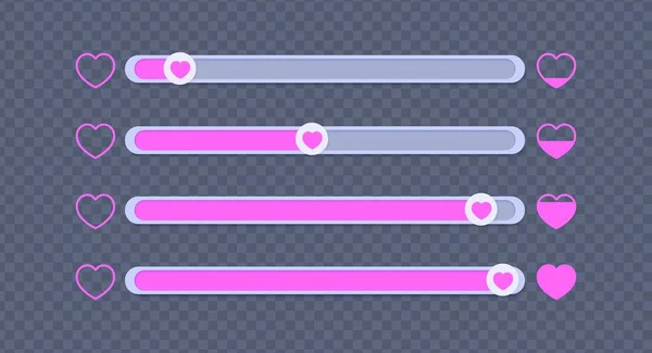 Um conjunto de controles deslizantes para determinar o nível de aprovação. Coleção de botões móveis com corações cor-de-rosa, apreciando animado como. Modelo de elemento para a cabeça nas mídias sociais, aplicativo móvel, furto de feedback. Ilustrações De Stock Royalty-Free