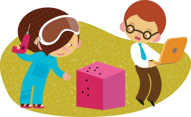 çatışma. Matkap, laptop adamla kadın