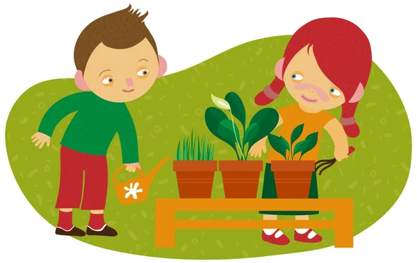 Children gardening — Stock Vector