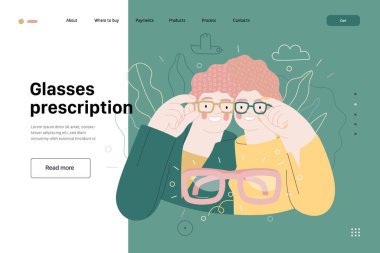 Optisyenler alışveriş yapar - sağlık sigortası web şablonu. Modern düz vektör