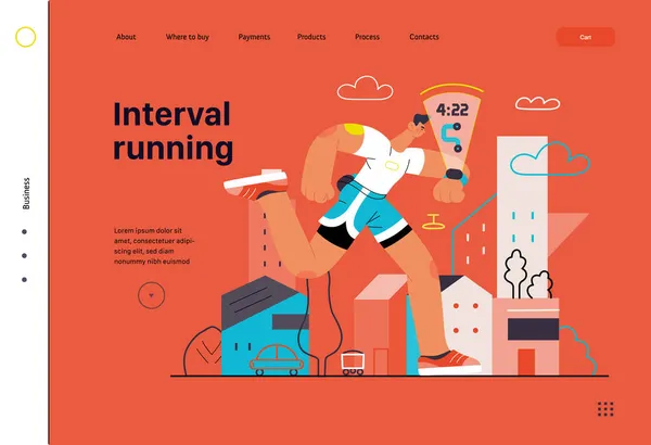 Runners - un homme qui court et fait de l'exercice à l'extérieur, modèle de site Web — Image vectorielle