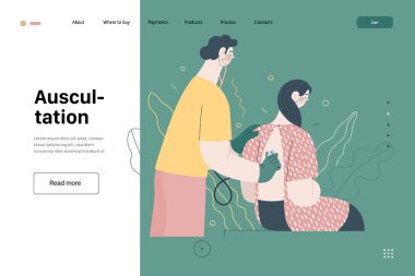 Auscultation - sağlık sigortası web şablonu. Modern düz vektör