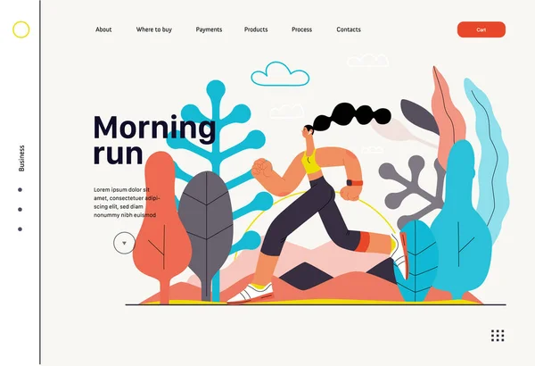 跑步者- -一名妇女在外面跑步和锻炼，网站模板 — 图库矢量图片