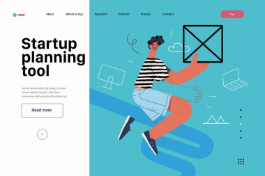 Başlangıç illüstrasyonu, web sitesi iniş şablonu. Yeni iş kurma kavramı