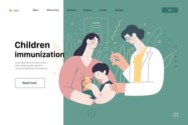 Çocukluk bağışıklığı - sağlık sigortası ağı şablonu. Modern düz vektör