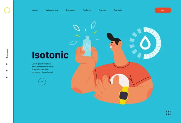 Runner - hydratace, mladý muž s lahví izotonického nápoje, webová stránka šablony — Stockový vektor