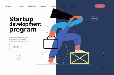 Başlangıç illüstrasyonu, web sitesi iniş şablonu. Yeni iş kurma kavramı