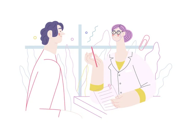 Arzt und Patient - Illustration der Krankenversicherung. Flacher Vektor — Stockvektor