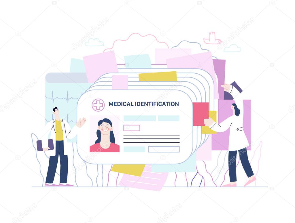 Medical id card, health card - medical insurance illustration. Flat vector