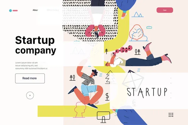 Startup illustratie, website landing template. Concept van het opbouwen van nieuwe bedrijven — Stockvector