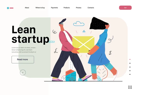 Startup illustratie, website landing template. Concept van het opbouwen van nieuwe bedrijven — Stockvector