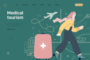 Tıbbi turizm - sağlık sigortası web şablonu. Modern düz vektör
