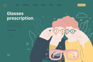 Optisyenler alışveriş yapar - sağlık sigortası web şablonu. Modern düz vektör