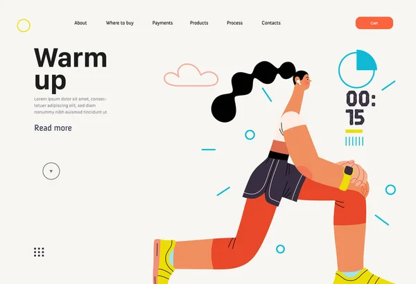 Futók - egy nő fut és gyakorló kívül, weboldal sablon — Stock Vector