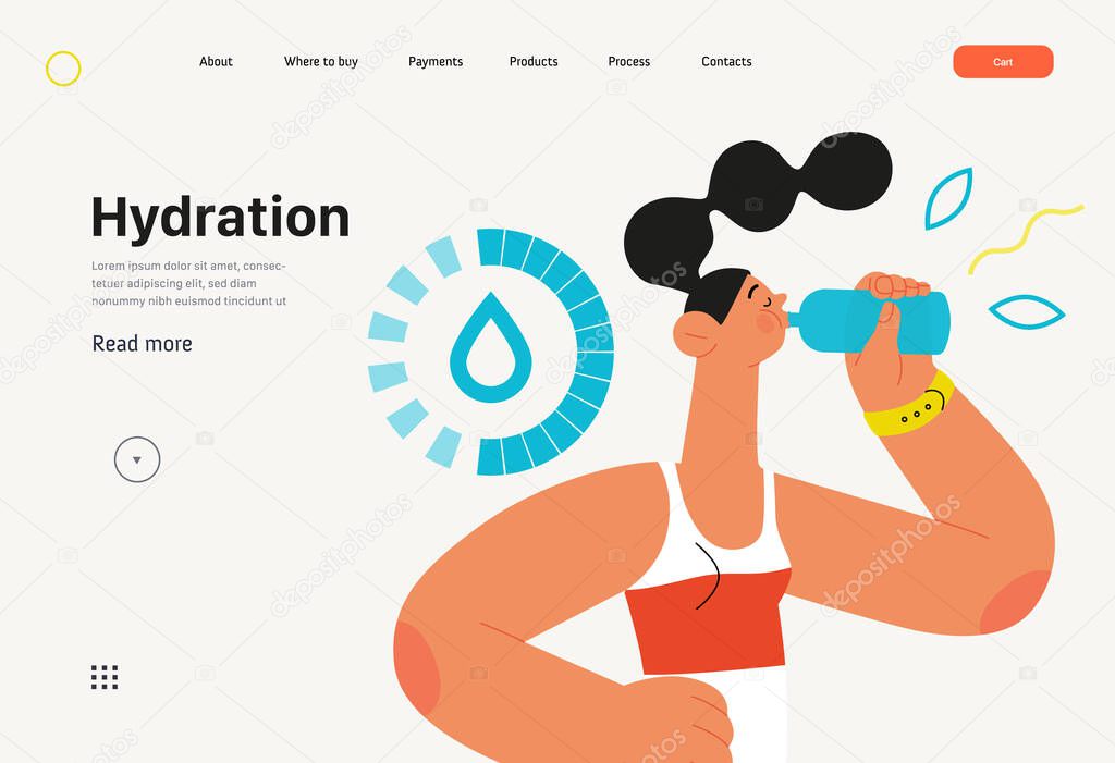 Runner - hydration, a young woman drinking water, website template