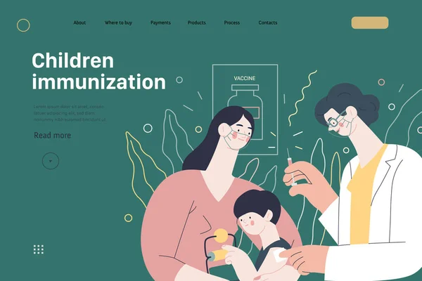 Vaccination infantile - modèle Web d'assurance médicale. Vecteur plat moderne — Image vectorielle
