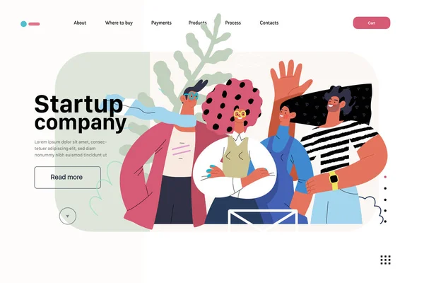 Startup illustration, hemsida landningsmall. Begreppet att bygga nya företag — Stock vektor