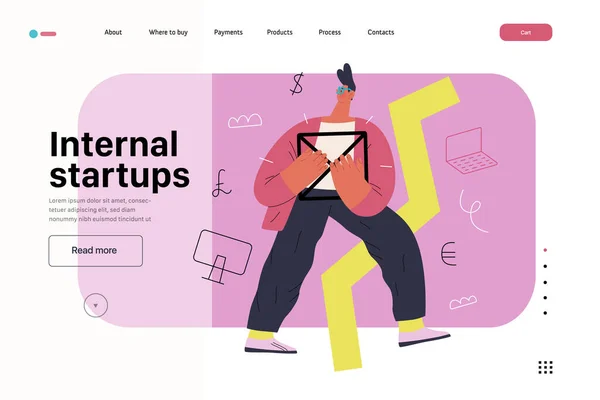Startup illustratie, website landing template. Concept van het opbouwen van nieuwe bedrijven — Stockvector