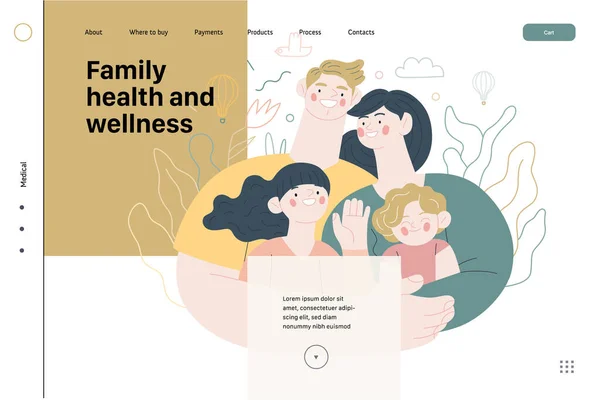 Saúde da família e bem-estar modelo web de seguro médico — Vetor de Stock