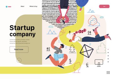 Başlangıç illüstrasyonu, web sitesi iniş şablonu. Yeni iş kurma kavramı