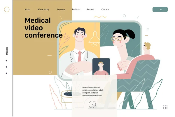 Tıbbi video konferansı - sağlık sigortası - çevrimiçi doktor servisi — Stok Vektör