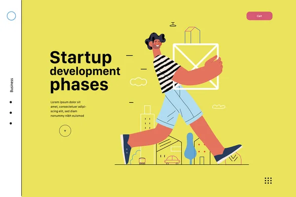 Illustrazione di avvio, modello di atterraggio del sito web. Concetto di costruzione di nuove imprese — Vettoriale Stock