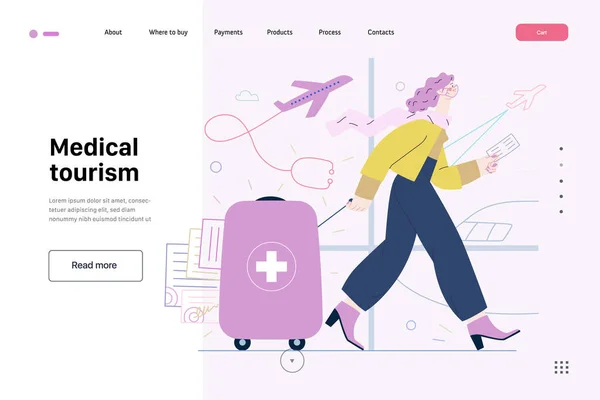Turismo médico - plantilla web de seguro médico. Moderno vector plano — Vector de stock