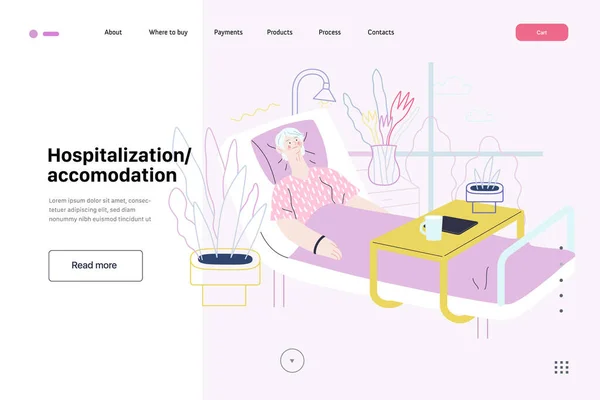 Hospitalizace a ubytování - webová šablona zdravotního pojištění — Stockový vektor