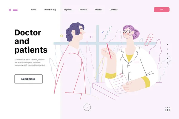 Läkare och patienter - sjukförsäkring webb mall — Stock vektor