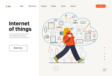 Teknoloji Memphis illüstrasyonu. Yaratıcı iniş web sayfası şablonu