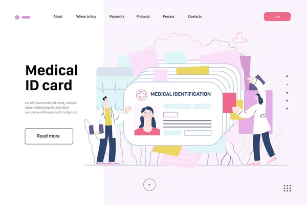 Медицинское удостоверение личности, медицинская карта - веб-шаблон медицинского страхования — стоковый вектор
