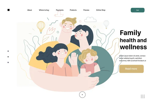 Familie gezondheid en welzijn - medische verzekering web template — Stockvector