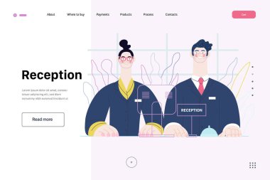 Hastane resepsiyonu - sağlık sigortası web şablonu. Modern düz vektör