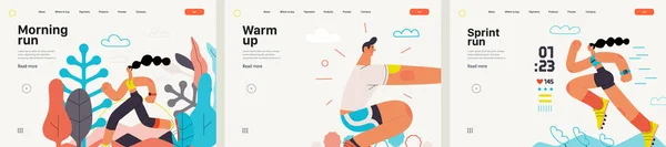 Runners - en uppsättning webbplatsmallar för löpning och träning av utomstående — Stock vektor