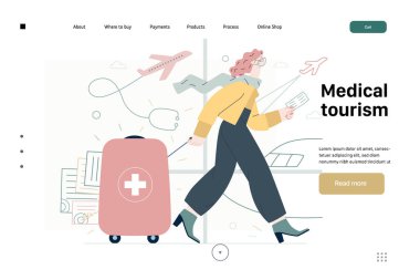 Tıbbi turizm - sağlık sigortası web şablonu. Modern düz vektör