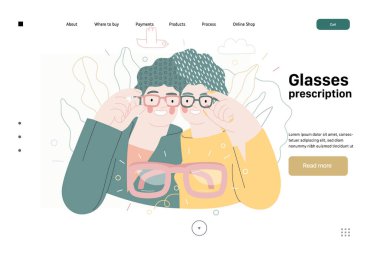 Optisyenler alışveriş yapar - sağlık sigortası web şablonu. Modern düz vektör