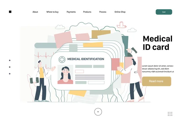 Carte d'identité médicale, carte de santé - modèle Web d'assurance médicale — Image vectorielle