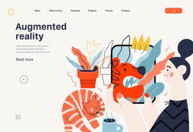 Teknoloji Memphis illüstrasyonu. Yaratıcı iniş web sayfası şablonu