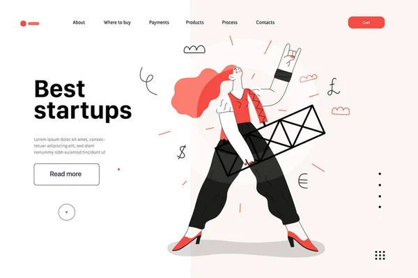 Illustrazione di avvio, modello di atterraggio del sito web. Concetto di costruzione di nuove imprese — Vettoriale Stock